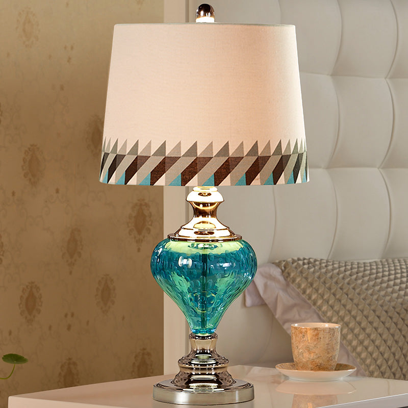 Heze - Blue Glass Retro Style Font Nightstand Lamp