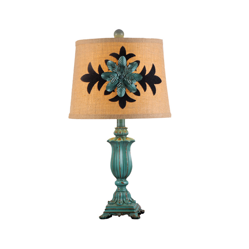 Léonie - Vintage Style Barrel Shaped Desk Light 21/30 H Blue Fabric Night