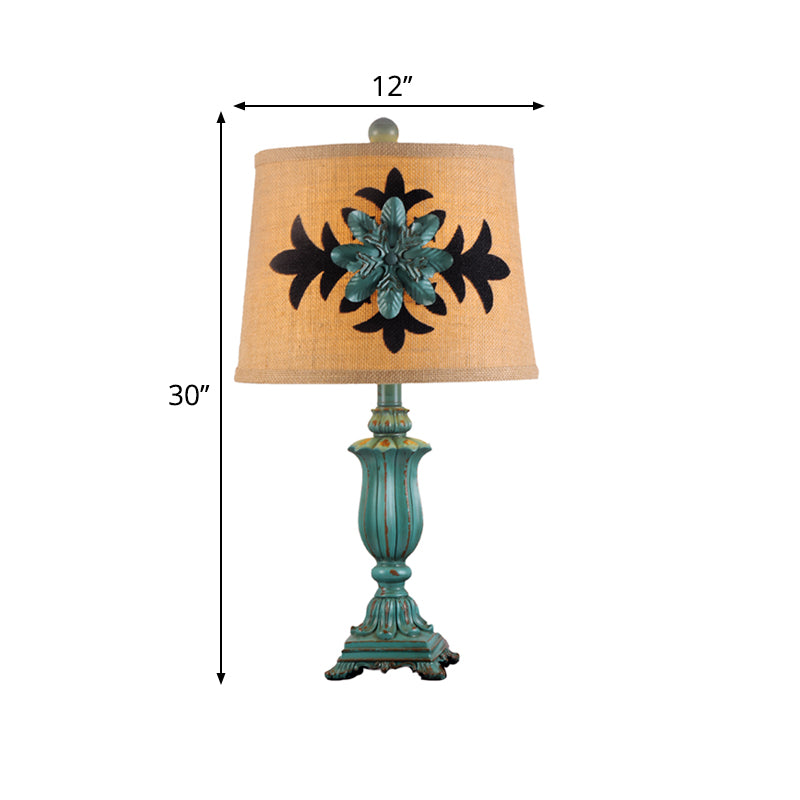 Léonie - Vintage Style Barrel Shaped Desk Light 21/30 H Blue Fabric Night