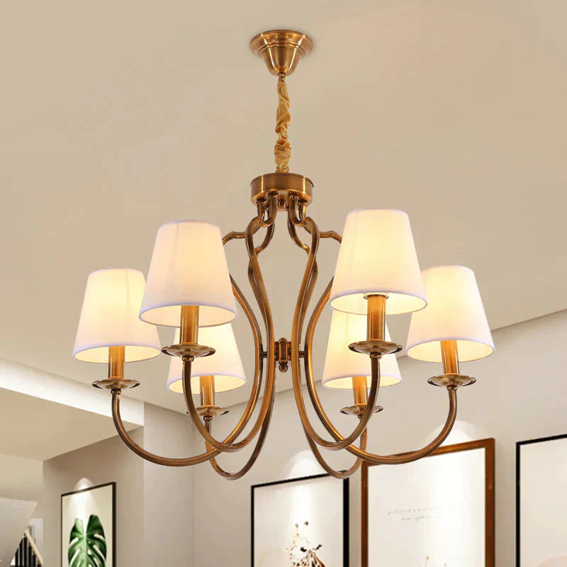 6/8 Heads Metal Pendant Chandelier Traditional Brass Swooping Arm Guest Room Lighting Fixture With