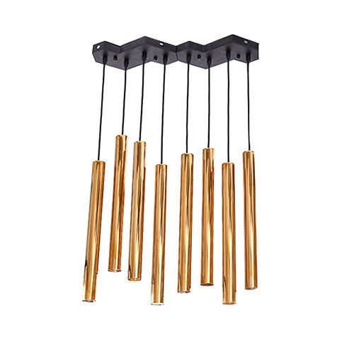 Matar - Postmodern Pipe Pendant Lighting Metal 4/8/12 Lights Gold Integrated Led Cluster Light For