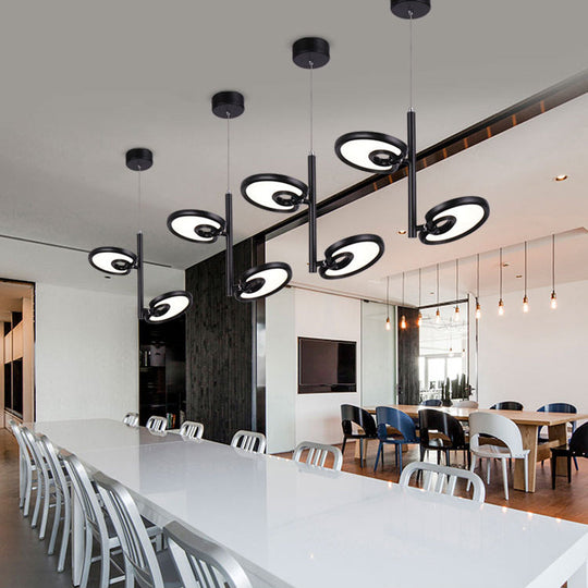 Elena - 2/4/6 Heads Leaf Suspended Pendant Light Modern Metal Black/White Led Hanging For Dining