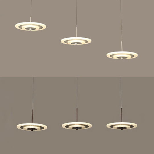 Homam - Modern White/Brown Round Ceiling Light Led 3/6 - Light Acrylic Hanging Pendant In