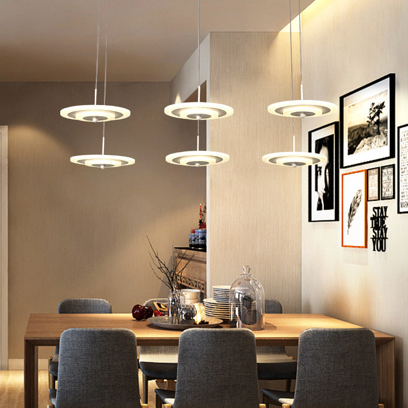 Homam - Modern White/Brown Round Ceiling Light Led 3/6 - Light Acrylic Hanging Pendant In