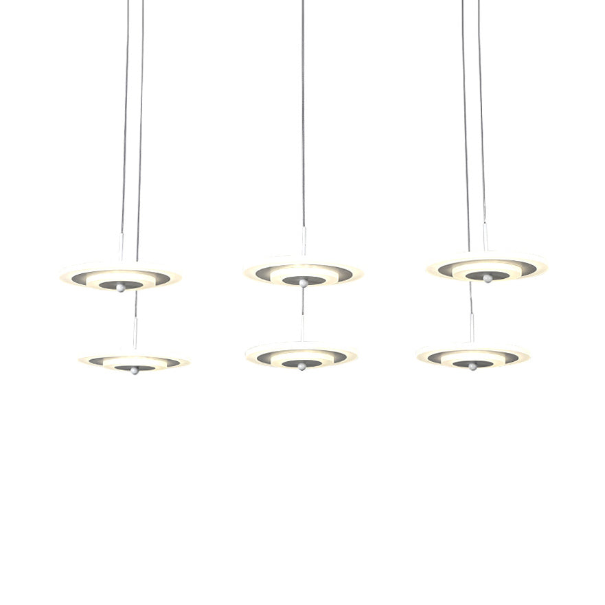 Homam - Modern White/Brown Round Ceiling Light Led 3/6 - Light Acrylic Hanging Pendant In