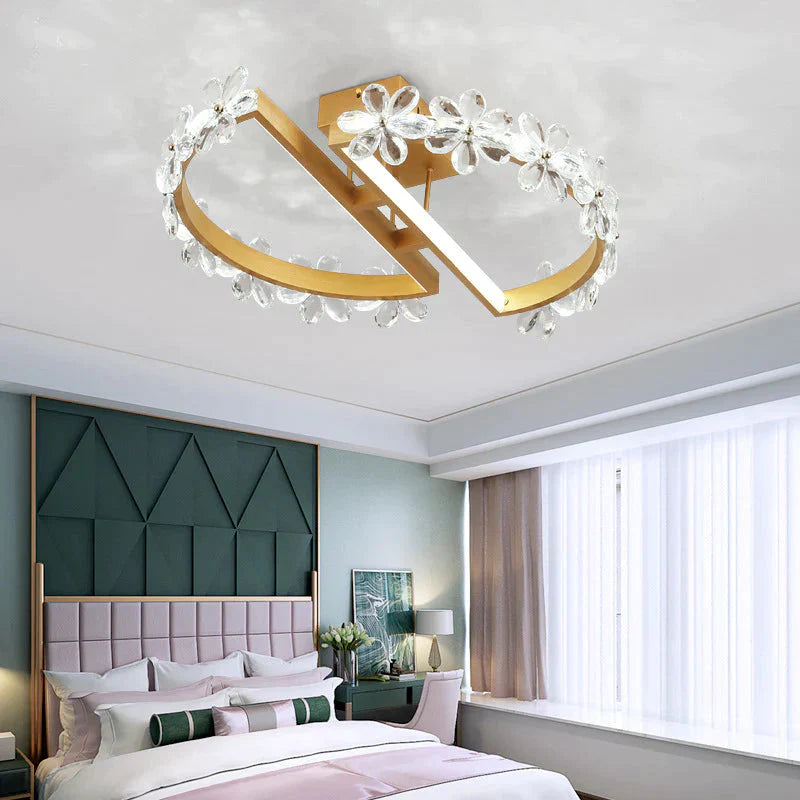 Nordic Bedroom Crystal Flower Ceiling Lamp