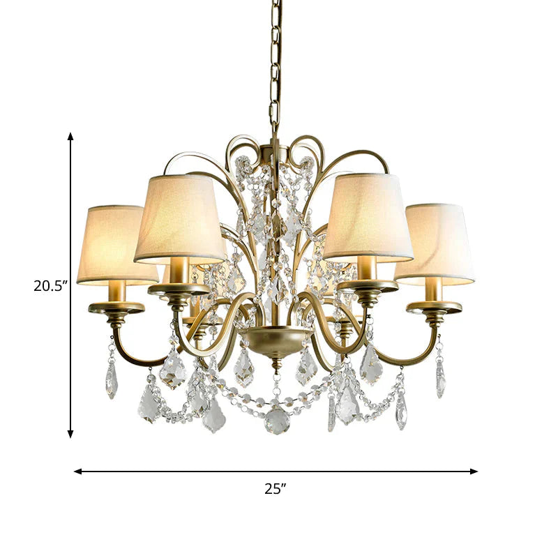 6 Heads Suspension Light With Tapered Crystal Stands Traditional Dinning Hall Chandelier In Gold