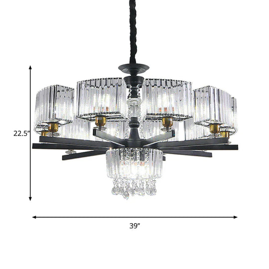 Crystal Chandelier 13 Bulbs Traditional Black Geometric Sitting Room Ceiling Lamp