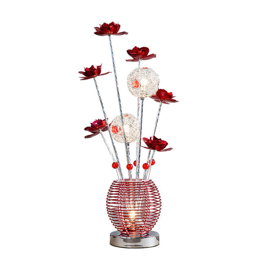 Tseen Kee - Pink/Red Led Rose Table Light: Aluminum Spherical Nightstand Lamp