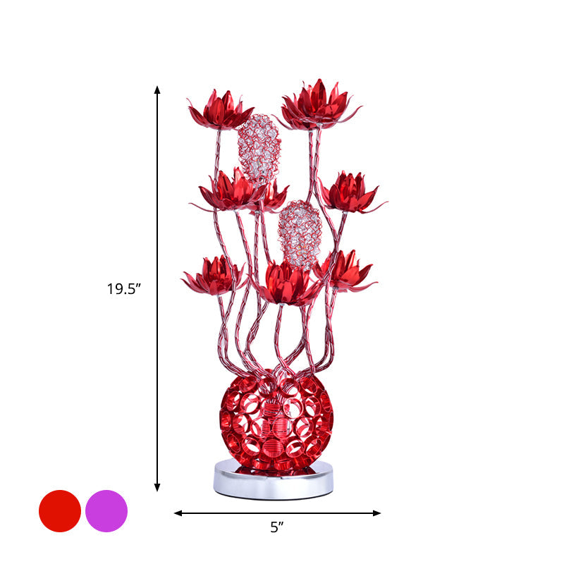 Pollux - Led Ball Table Lamp Red/Purple Aluminum Floral Nightstand Lighting