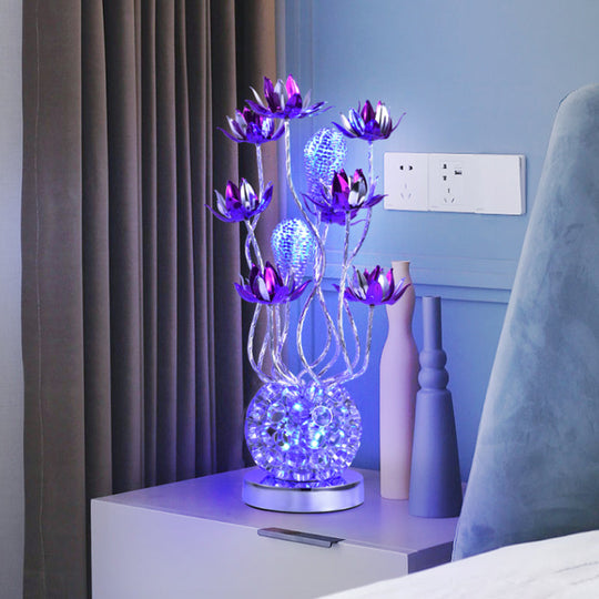 Pollux - Led Ball Table Lamp Red/Purple Aluminum Floral Nightstand Lighting Purple / 16
