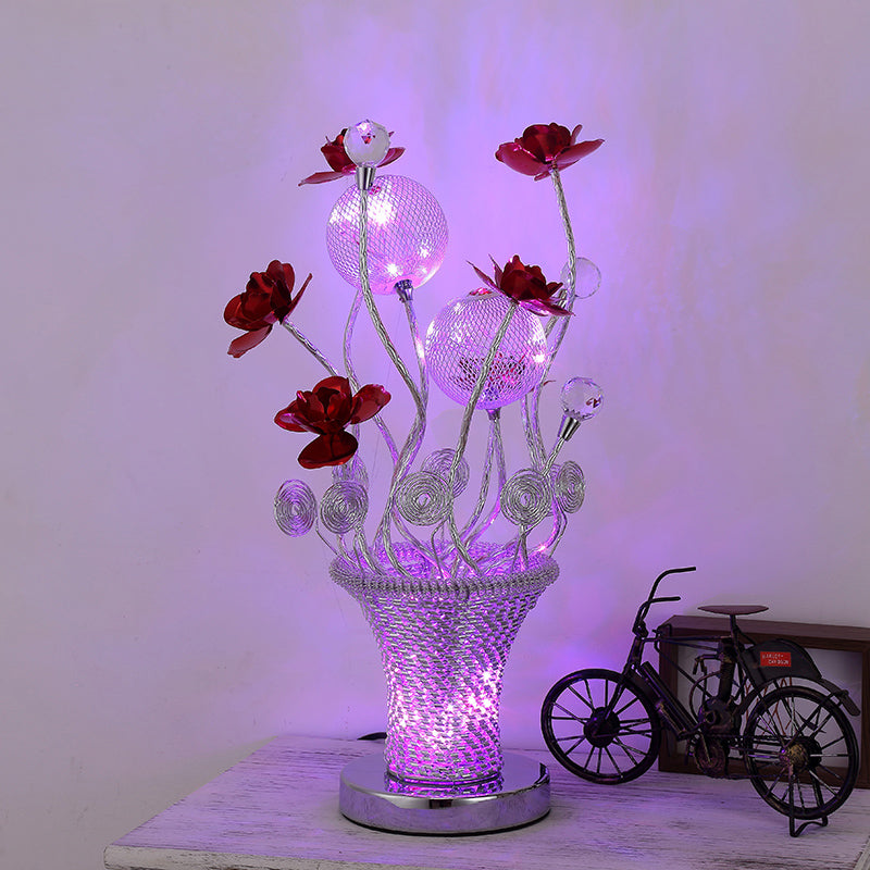 Zoey - Aluminum Basket - Like Desk Light Art Decor Bedside Led Vine Night Table Lamp With Blossom