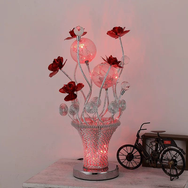 Zoey - Aluminum Basket - Like Desk Light Art Decor Bedside Led Vine Night Table Lamp With Blossom