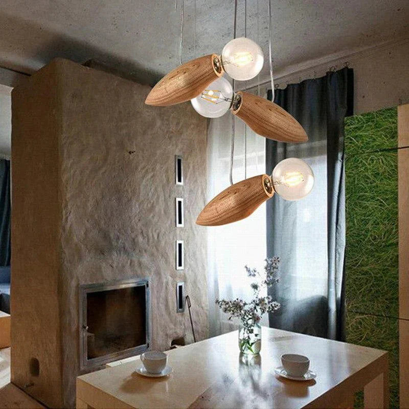 New Design Modern Creative Cartoon Bee Lamp Balcony Small Wood Loft Pendant Cord Hanging Light Bulb