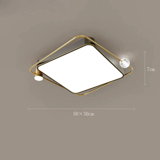 All Copper Ceiling Lamp Light Luxury Crystal Simple Nordic Master Bedroom Household Round Square