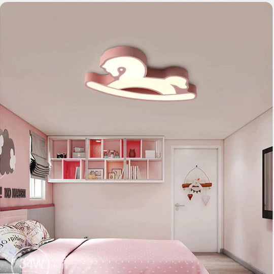 Simple Modern Cartoon Horse Bedroom Led Ceiling Lamp Warm Light / Pink60*42Cm