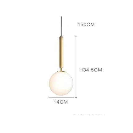 Simple Bedside Chandelier Creative Glass Ball Dining Room Bedroom Clothing Store Gold - Milk White