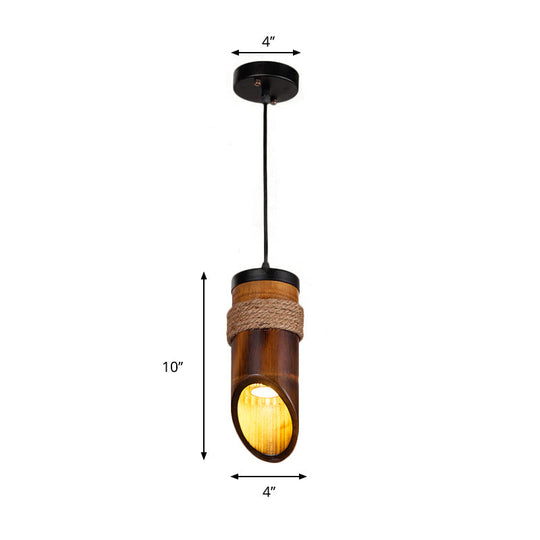 Adjustable Bamboo Hanging Pendant Lamp With 1 Light Bulb Lighting