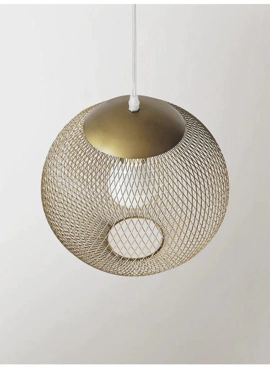 Golden Iron Mesh Led Chandelier Decorated With Cage Pendant