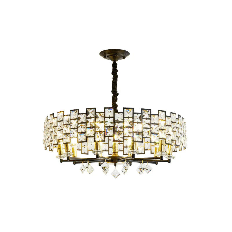 8/12 Heads Hanging Lamp Traditional Circular Crystal Embedded Chandelier Pendant Light In Black