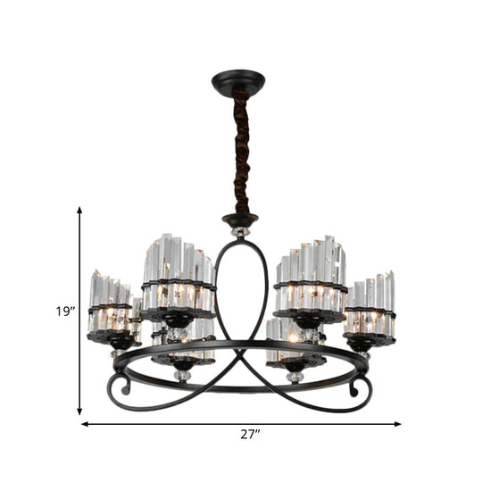 6/8 Lights Rectangle Light Chandelier With Ring Design Traditional Black Crystal Hanging Ceiling