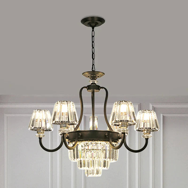 6/8 Bulbs Ceiling Lamp Traditional Tapered Crystal Chandelier Hanging Light Fixture In Black 6 /