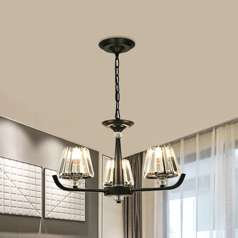 3/8 Heads Chandelier Light With Tapered Crystal Traditional Bedroom Ceiling Fixture 3 / Black