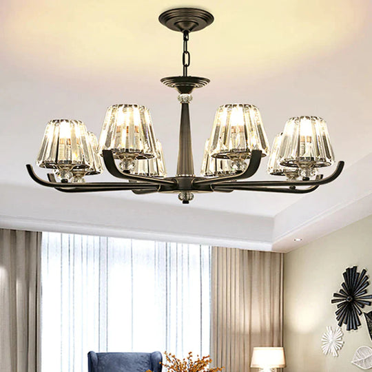 3/8 Heads Chandelier Light With Tapered Crystal Traditional Bedroom Ceiling Fixture