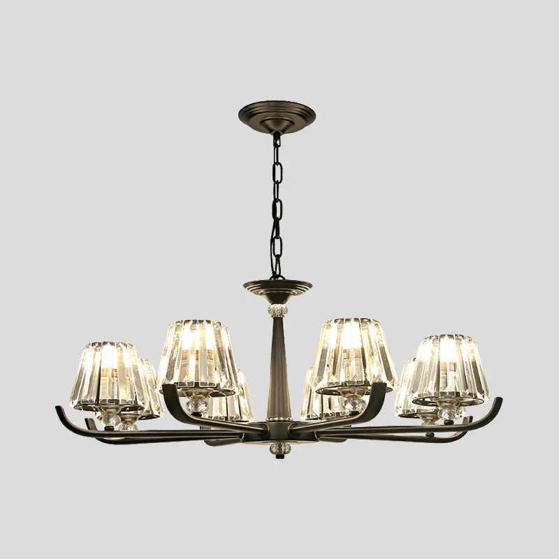 3/8 Heads Chandelier Light With Tapered Crystal Traditional Bedroom Ceiling Fixture