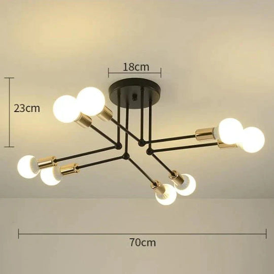 Nordic Creative Iron Ceiling Lamp 6 Head 8 Pole Bedroom Rental Room Economy Simple Living Black +