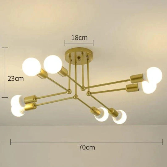 Nordic Creative Iron Ceiling Lamp 6 Head 8 Pole Bedroom Rental Room Economy Simple Living Gold /