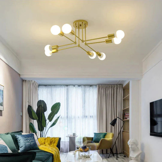 Nordic Creative Iron Ceiling Lamp 6 Head 8 Pole Bedroom Rental Room Economy Simple Living Pendant