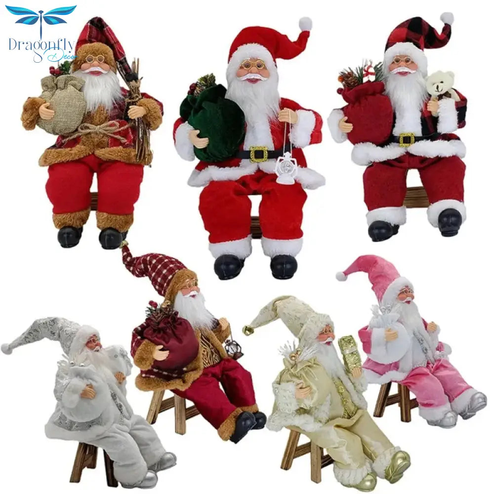 14’’ Sitting Santa Claus Figurines Christmas Figure Decorations Hanging Xmas Tree Ornaments