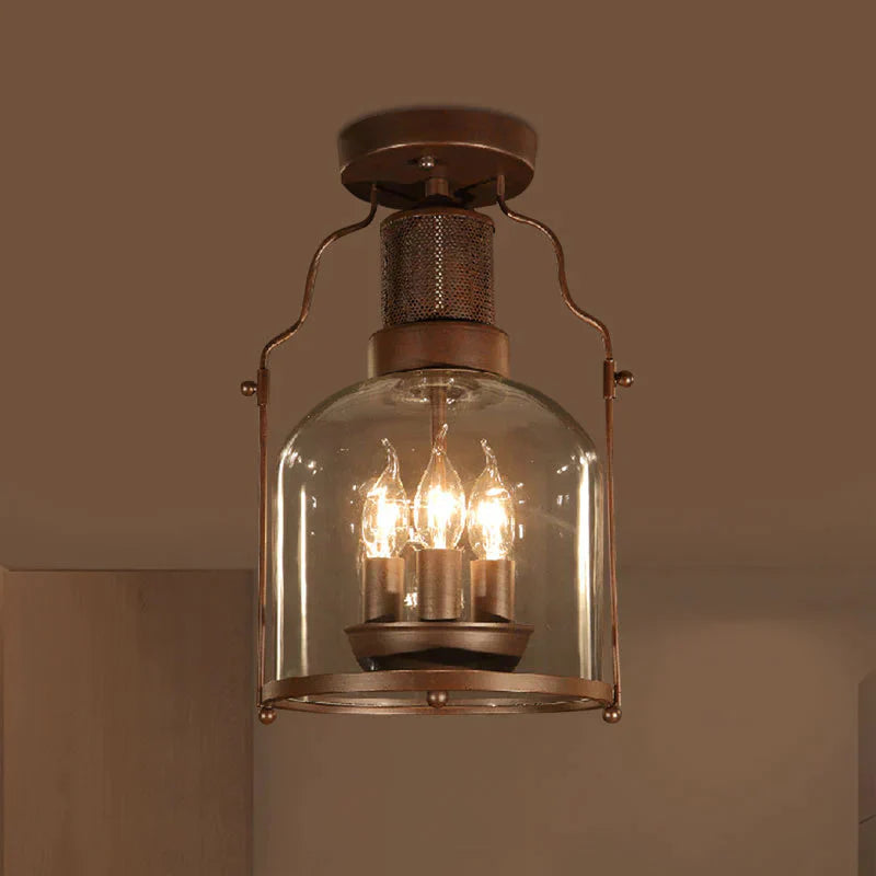Rustic Semi Flush 3 - Light Ceiling Light Fixture With Clear Glass Dome Shade Rust