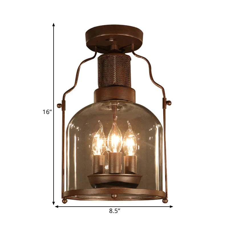 Rustic Semi Flush 3 - Light Ceiling Light Fixture With Clear Glass Dome Shade