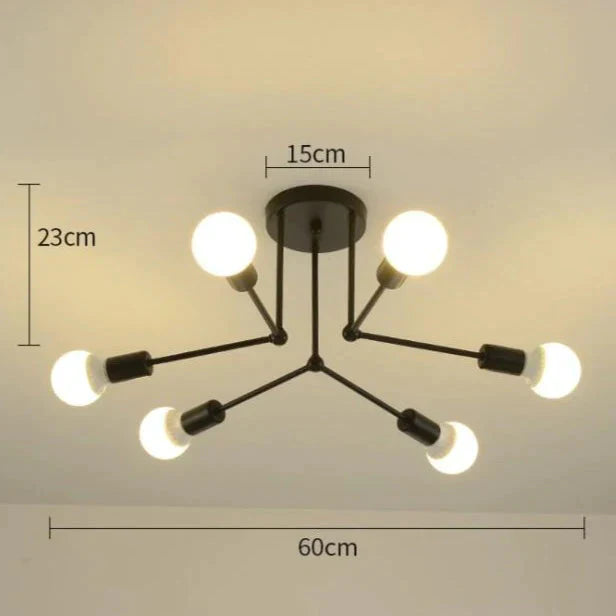 Nordic Creative Iron Ceiling Lamp 6 Head 8 Pole Bedroom Rental Room Economy Simple Living Black /