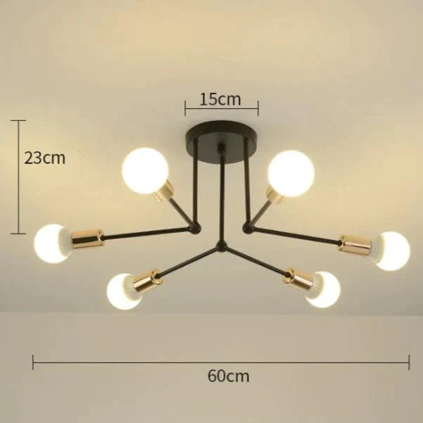 Nordic Creative Iron Ceiling Lamp 6 Head 8 Pole Bedroom Rental Room Economy Simple Living Black +