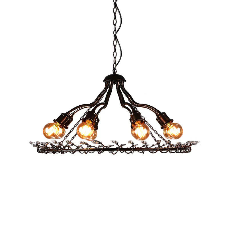 Ring Suspension Light With Clear Crystal Bead Retro Country 8 Lights Metallic Chandelier