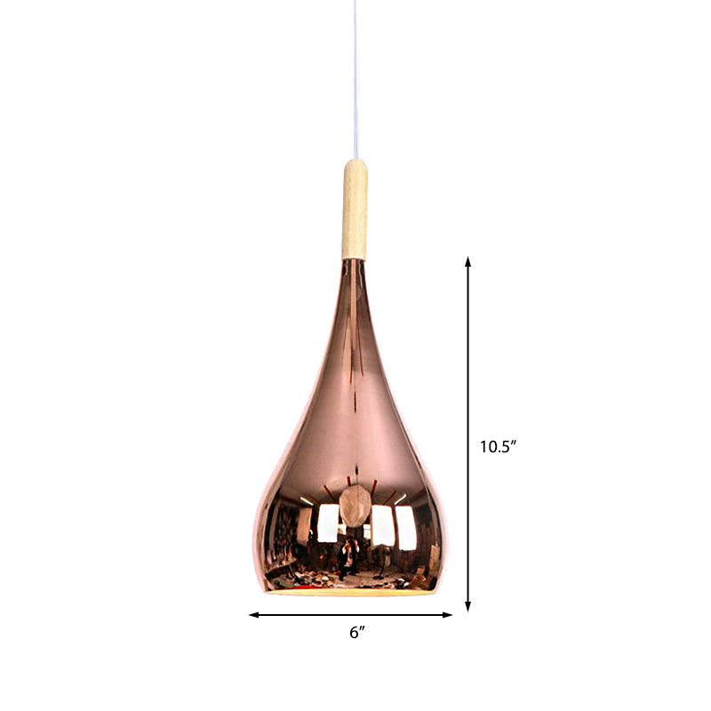 Teardrop Hanging Light Fixture Contemporary Chrome/Rose Gold Metal Pendant Ceiling For Kitchen