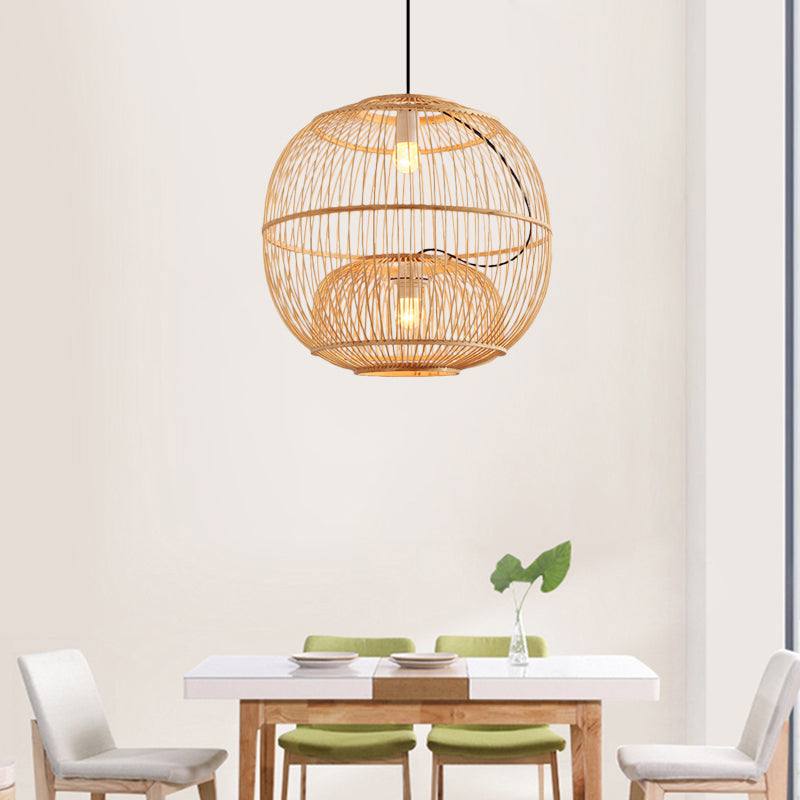 Kaffaljidhma - Bamboo Shade Pendant Lighting Contemporary Style Beige Hanging Lamp