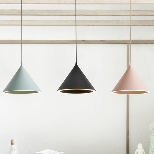 Ellie - 10/12.5 Diameter 1 Light Conical Hanging Lamp Nordic Stylish Black/Blue Metal Pendant Over