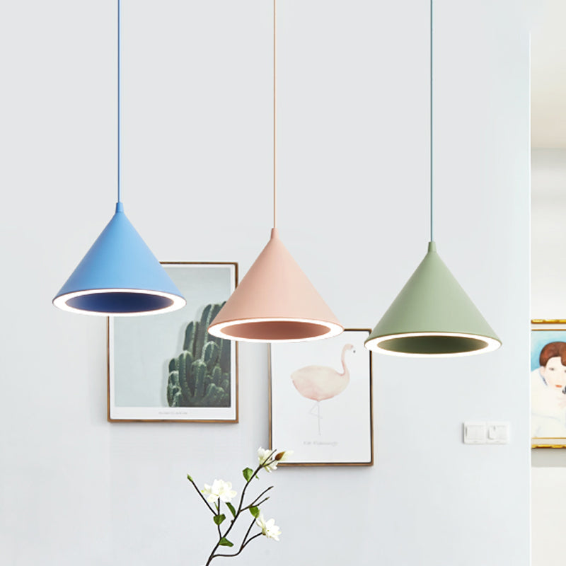 Ellie - 10/12.5 Diameter 1 Light Conical Hanging Lamp Nordic Stylish Black/Blue Metal Pendant Over