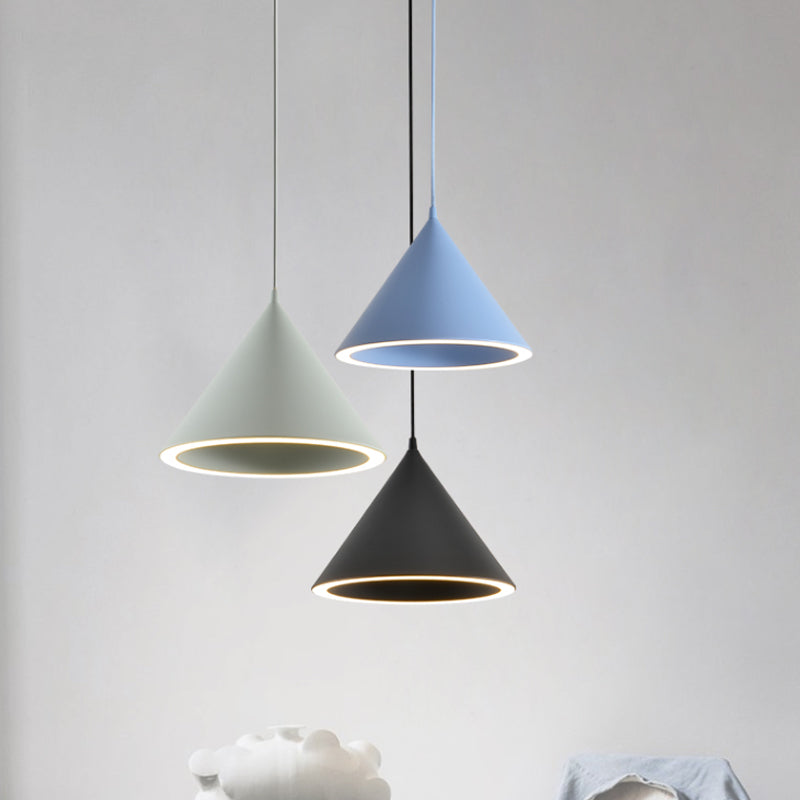 Ellie - 10/12.5 Diameter 1 Light Conical Hanging Lamp Nordic Stylish Black/Blue Metal Pendant Over