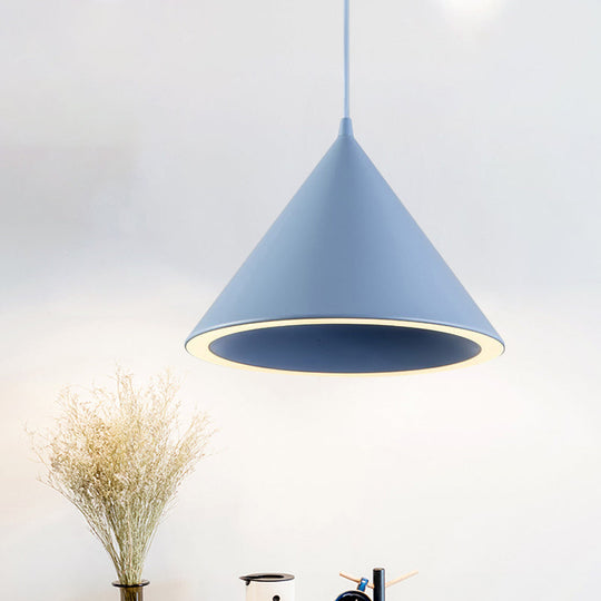 Ellie - 10/12.5 Diameter 1 Light Conical Hanging Lamp Nordic Stylish Black/Blue Metal Pendant Over