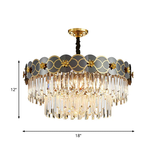 6 Bulbs Clear Glass Prisms Pendant Traditional Grey Finish Taper Parlor Ceiling Chandelier With