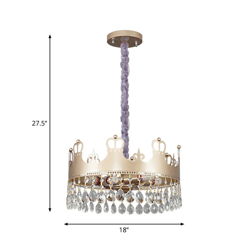 Traditional Crown Chandelier Lamp 6 Heads Clear Crystal Accents Suspension Light In Gold