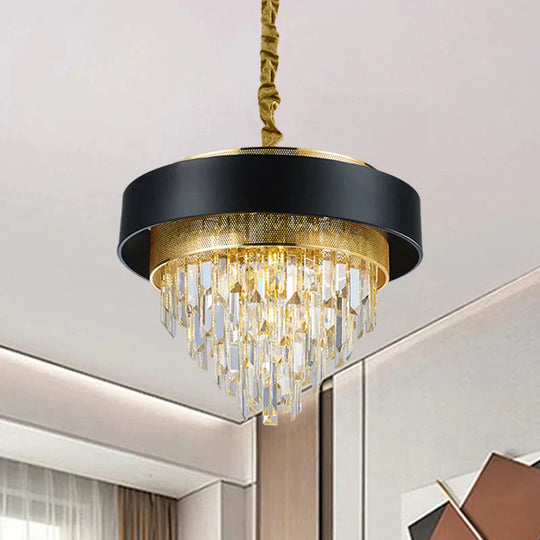 5 Heads Taper Ceiling Chandelier Traditional Black/White Finish Clear Crystal Prisms Pendant With