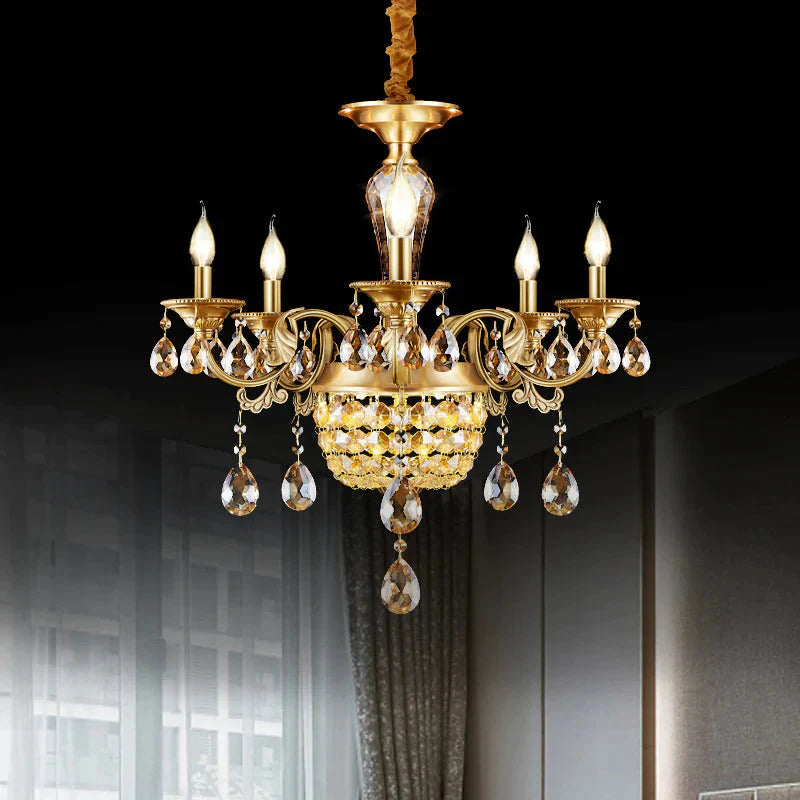 3/5 Heads Chandelier Lamp Traditional Candlestick Clear/Amber Crystal Accents Suspension Pendant