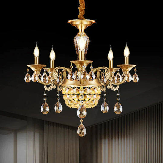 3/5 Heads Chandelier Lamp Traditional Candlestick Clear/Amber Crystal Accents Suspension Pendant