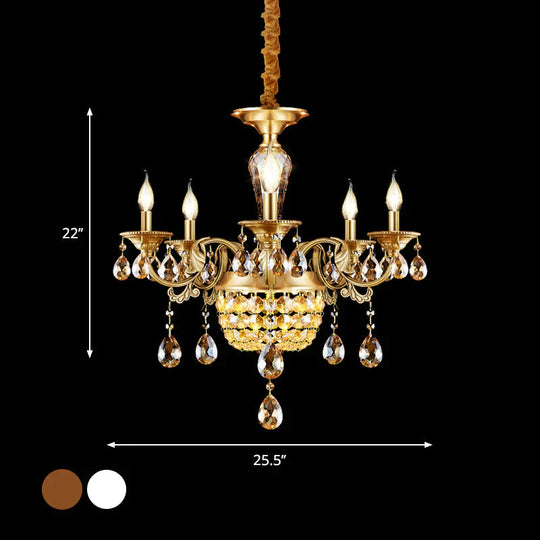 3/5 Heads Chandelier Lamp Traditional Candlestick Clear/Amber Crystal Accents Suspension Pendant